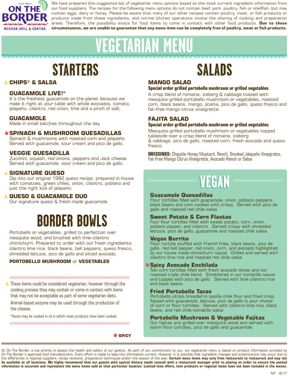 New Vegan Vegetarian Menu On The Border San Diego